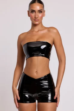 Oh Polly Bottoms | Co-Ords^Vinyl Angled Waist Mini Shorts in Black