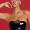 Oh Polly Co-Ords | Tops^Vinyl Bandeau Bralette in Black