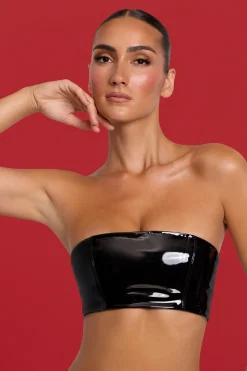 Oh Polly Co-Ords | Tops^Vinyl Bandeau Bralette in Black