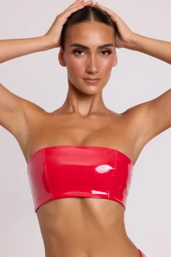 Oh Polly Co-Ords | Tops^Vinyl Bandeau Bralette in Fire Red FireRed