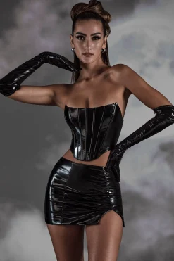 Oh Polly Skirts & Skorts | Co-Ords^Vinyl Thigh Split Micro Mini Skirt in Black