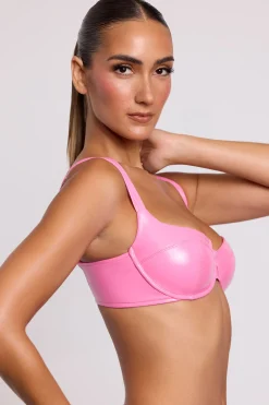 Oh Polly Co-Ords | Tops^Vinyl Underwired Bralette in Pink