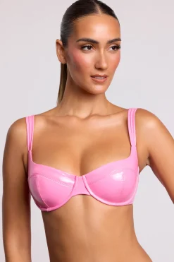 Oh Polly Co-Ords | Tops^Vinyl Underwired Bralette in Pink