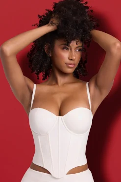 Oh Polly Tops^Vinyl Underwired Corset Crop Top in White