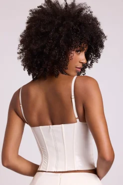 Oh Polly Tops^Vinyl Underwired Corset Crop Top in White