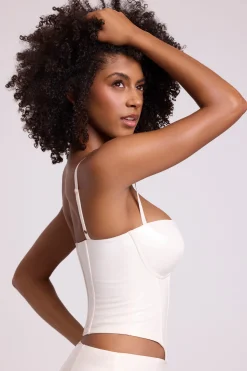 Oh Polly Tops^Vinyl Underwired Corset Crop Top in White