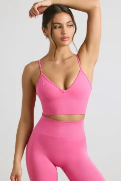 Oh Polly Matching Sets | Sports Bras^V-Neck Define Luxe Sports Bra in Hot Pink HotPink