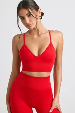 Oh Polly Matching Sets | Sports Bras^V-Neck Define Luxe Sports Bra in Red