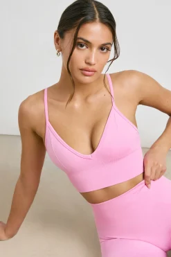 Oh Polly Matching Sets | Sports Bras^V-Neck Define Luxe Sports Bra in Bubblegum Pink BubblegumPink