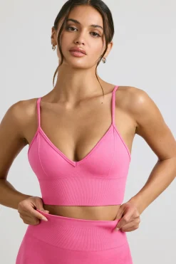 Oh Polly Matching Sets | Sports Bras^V-Neck Define Luxe Sports Bra in Hot Pink HotPink