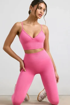Oh Polly Matching Sets | Sports Bras^V-Neck Define Luxe Sports Bra in Hot Pink HotPink