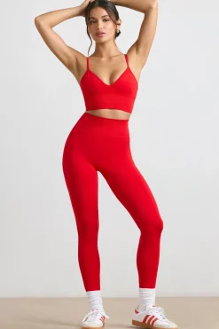 Oh Polly Matching Sets | Sports Bras^V-Neck Define Luxe Sports Bra in Red