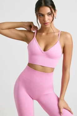 Oh Polly Matching Sets | Sports Bras^V-Neck Define Luxe Sports Bra in Bubblegum Pink BubblegumPink