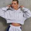 Oh Polly Tracksuits | Matching Sets^Waffle Lined Cropped Zip Up Hooded Jacket in Heather Grey HeatherGrey