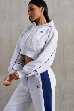 Oh Polly Tracksuits | Matching Sets^Waffle Lined Cropped Zip Up Hooded Jacket in Heather Grey HeatherGrey