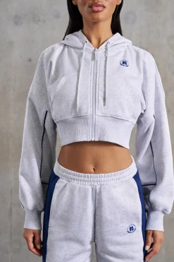 Oh Polly Tracksuits | Matching Sets^Waffle Lined Cropped Zip Up Hooded Jacket in Heather Grey HeatherGrey