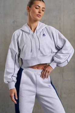Oh Polly Tracksuits | Matching Sets^Waffle Lined Cropped Zip Up Hooded Jacket in Heather Grey HeatherGrey