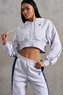 Oh Polly Tracksuits | Matching Sets^Waffle Lined Cropped Zip Up Hooded Jacket in Heather Grey HeatherGrey
