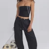 Oh Polly Tracksuits | Matching Sets^Wide-Leg Track Pants in Black
