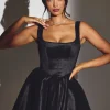 Oh Polly Wedding Guest | Party Dresses^Woven Taffeta Corset Mini Dress in Jet Black JetBlack