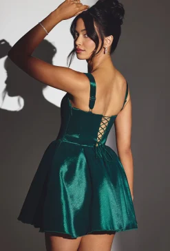 Oh Polly Party Dresses | Holiday Party Dresses & Outfits^Woven Taffeta Corset Mini Dress in Emerald Green EmeraldGreen