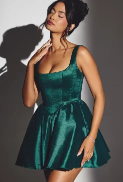 Oh Polly Party Dresses | Holiday Party Dresses & Outfits^Woven Taffeta Corset Mini Dress in Emerald Green EmeraldGreen