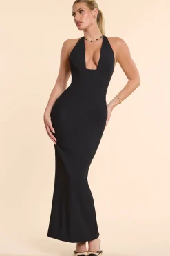 Oh Polly Women'S Clothing Sale - $65 And Under^Woven Twill Halter Neck Plunge Maxi Dress in Black