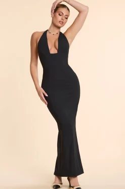 Oh Polly Women'S Clothing Sale - $65 And Under^Woven Twill Halter Neck Plunge Maxi Dress in Black