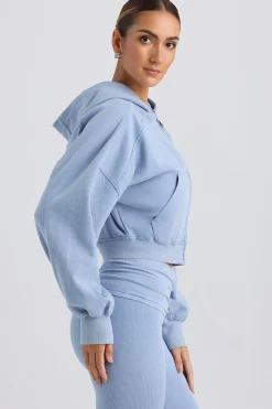 Oh Polly Tracksuits | Sweatshirts^Zip-Up Cropped Hoodie in Washed Blue WashedBlue