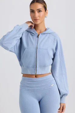 Oh Polly Tracksuits | Sweatshirts^Zip-Up Cropped Hoodie in Washed Blue WashedBlue