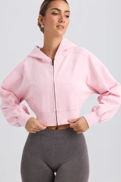 Oh Polly Tracksuits | Sweatshirts^Zip-Up Cropped Hoodie in Washed Ice Pink WashedIcePink