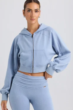 Oh Polly Tracksuits | Sweatshirts^Zip-Up Cropped Hoodie in Washed Blue WashedBlue