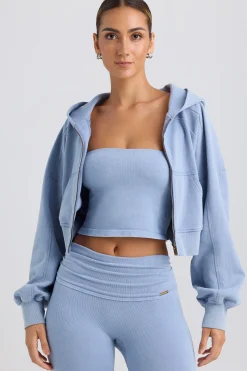 Oh Polly Tracksuits | Sweatshirts^Zip-Up Cropped Hoodie in Washed Blue WashedBlue